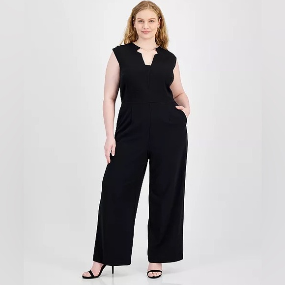 Tahari ASL Sleeveless Crepe Wide-Leg Plus Size Jumpsuit Size 16 - Picture 1 of 7